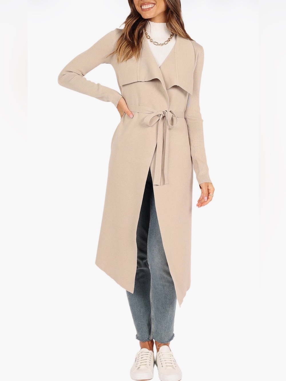 Petal & Pup Audrina Tie Front Longline Cardigan Stone 6